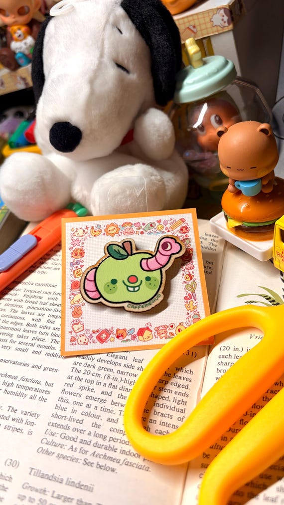 Apple Worm Wooden Pin