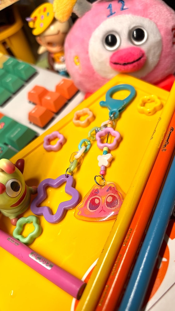 Pink Cat Dangly Keychain (shrink plastic)