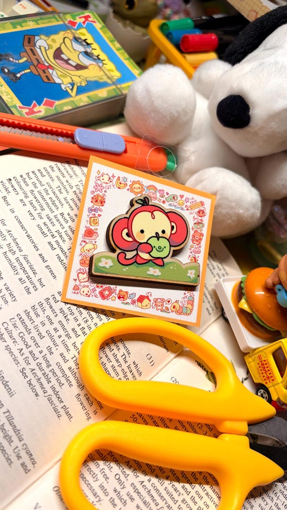 Apple Monkey Wooden Pin