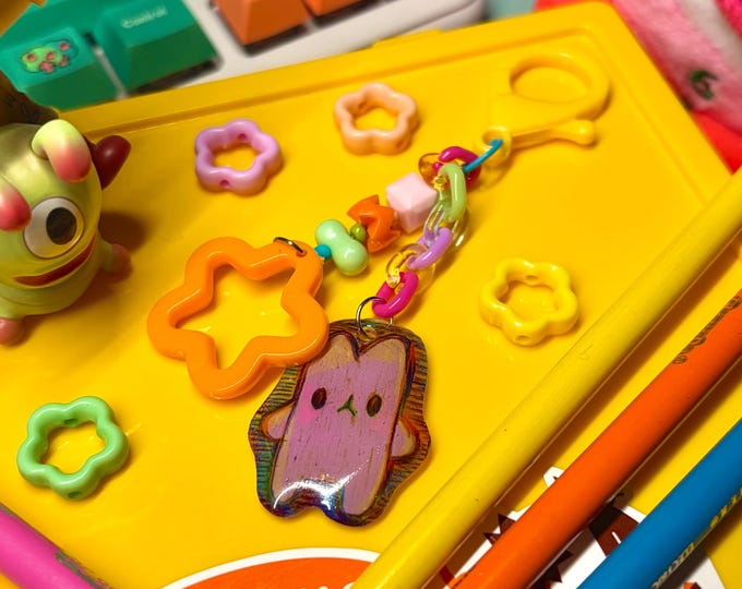 Purple Bun Dangly Keychain (shrink plastic)