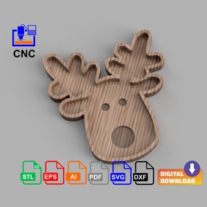 Wood Serving Tray (Relish, Trinkets, Knick-Knacks) Reindeer - Digital Downloads - CNC STL 3D & vector files (Stl, Dxf, Svg, Eps, Pdf, Ai)