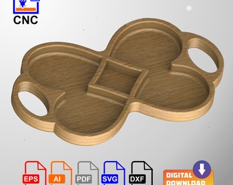 Double Heart Tablett - Digital Download Dateien - CNC oder 3D Druck 3D STL (.stl) und Vektordateien (Dxf, Svg, Eps, Pdf, Ai) Valentinstag