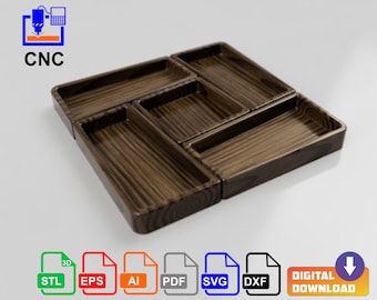 Wood Serving Trays (Relish, Trinket, Knick-Knacks) Sectional - Digital Download Files - CNC 3D & vector files (Stl, Dxf, Svg, Eps, Pdf, Ai)