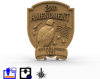 Zweites Änderungsschild Adler und Flagge - Digitale Download-Dateien - CNC, 3D-Druck, Lasergravur - 3D STL- und Graustufen-Dateien enthalten