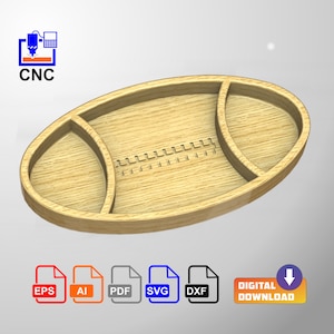 Football Serving/Snack Tray - Digital Download Files - CNC or 3D Printing 3D STL file (.stl) and vector files (Dxf, Svg, Eps, Pdf, Ai)