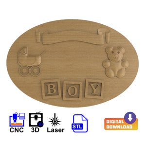 Targa per bambini, Annuncio del bambino, Segno CNC - File di download digitale - CNC, Stampa 3D, Incisione laser - 3D STL Entrambi i file ragazzo/ragazza inclusi