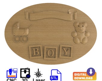Baby Plaque, Baby Announcement, CNC Sign - Digital Download Files - CNC, 3D Printing, Laser Engraving -  3D STL Both Boy/Girl Files Included