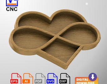 Infinity Herz Tablett - Digital Download Dateien - CNC oder 3D Druck 3D STL (.stl) und Vektordateien (Dxf, Svg, Eps, Pdf, Ai) Valentinstag