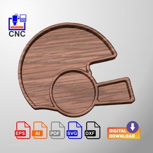 Football Helmet Serving Tray - Digital Download Files - 3D STL file (.stl) and vector files (Dxf, Svg, Eps, Pdf, Ai) for CNC or 3D Printing