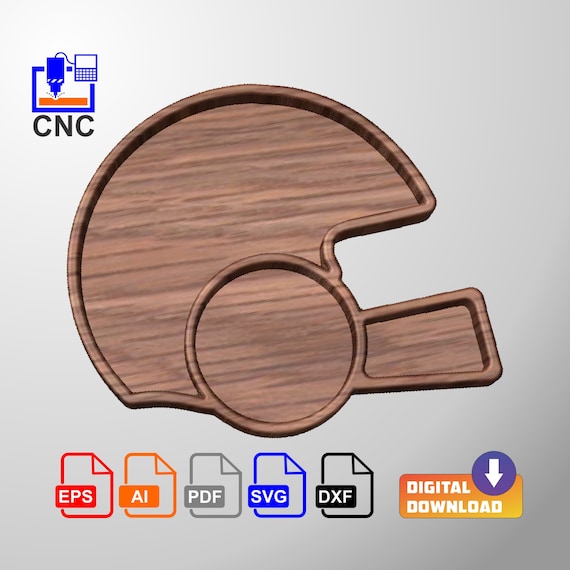 Football Helmet Serving Tray - Digital Download Files - 3D STL file (.stl) and vector files (Dxf, Svg, Eps, Pdf, Ai) for CNC or 3D Printing