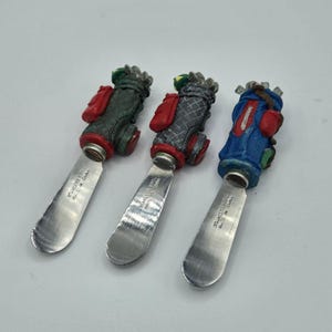Golf Theme Cheese Spreaders – Set of 3 Golf Bag Butter Knives – Golf Party Decor, Gift for Golfer