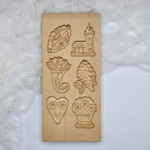 Vintage Hand-Carved Springerle Cookie Mold – Vintage Wooden Baking Mold with 6 Traditional Designs | Double sided Spring Flowers Vintage