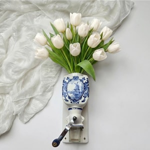Vintage De Ve HOLLAND Wandhalterung Kaffeemühle Blue Delft Windmühle | Holländische Windmühle Keramik Handmühle - Wanddekoration für die Küche