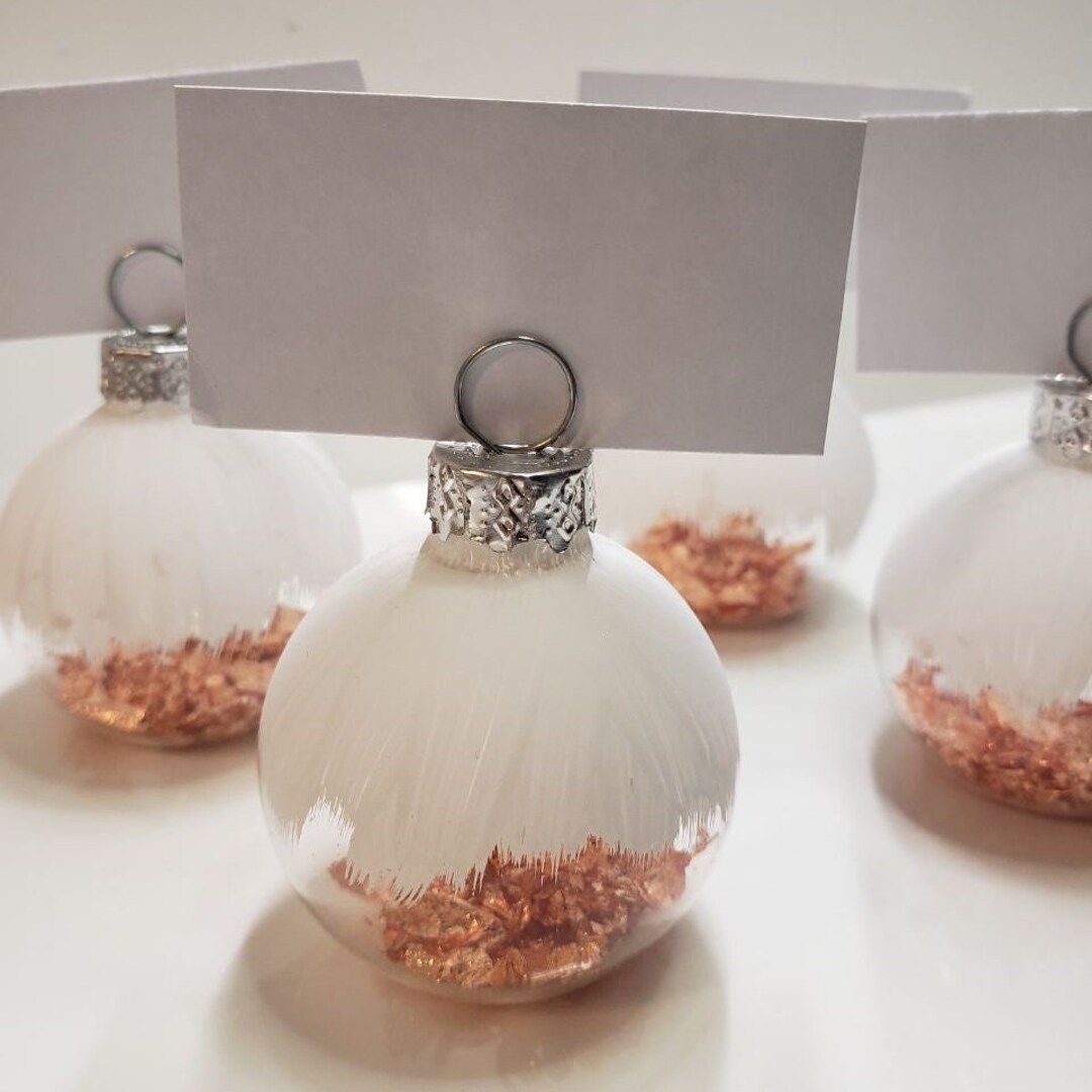 Unique One of a Kind Glass White Ornament Place Card Holder SET OF 4
