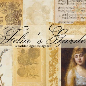 Felia's Garden - un kit de collage de l'âge d'or - éphémères florales de journal indésirable - collection de papier vintage - téléchargement numérique