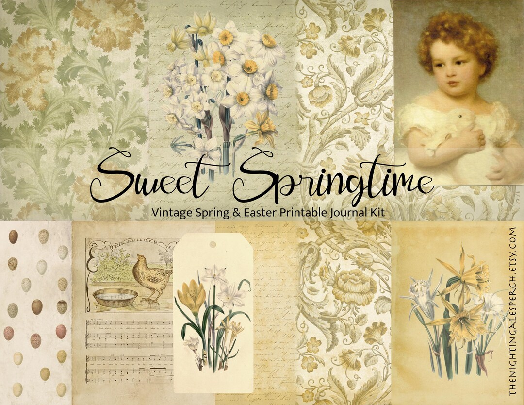 Vintage Spring Easter Junk Journal Kit – Printable Pages - Floral ...