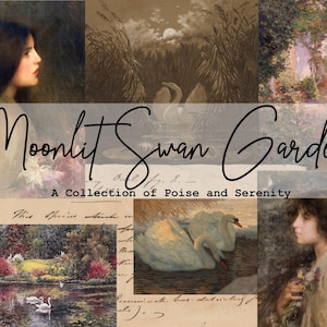 Colección de papeles de diario basura "Jardín de cisnes a la luz de la luna" - Swan Digikit - Imprimibles de arte vintage - Collages digitales de cisne - Descarga digital floral