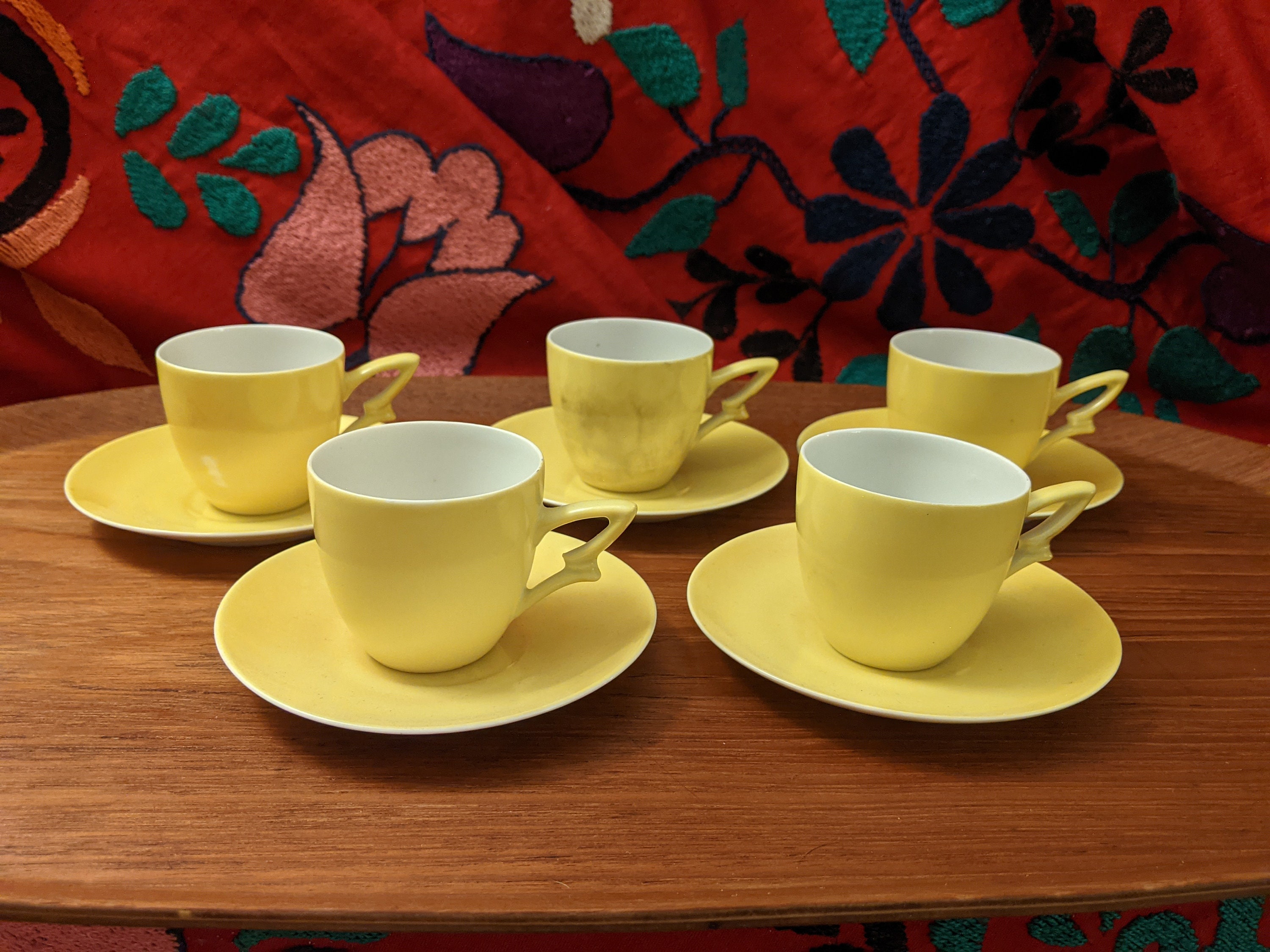 Extrêmement Rare Ensemble Alp Tchécoslovaquie Du Milieu Siècle de 5 Tasses à Expresso en Porcelaine 