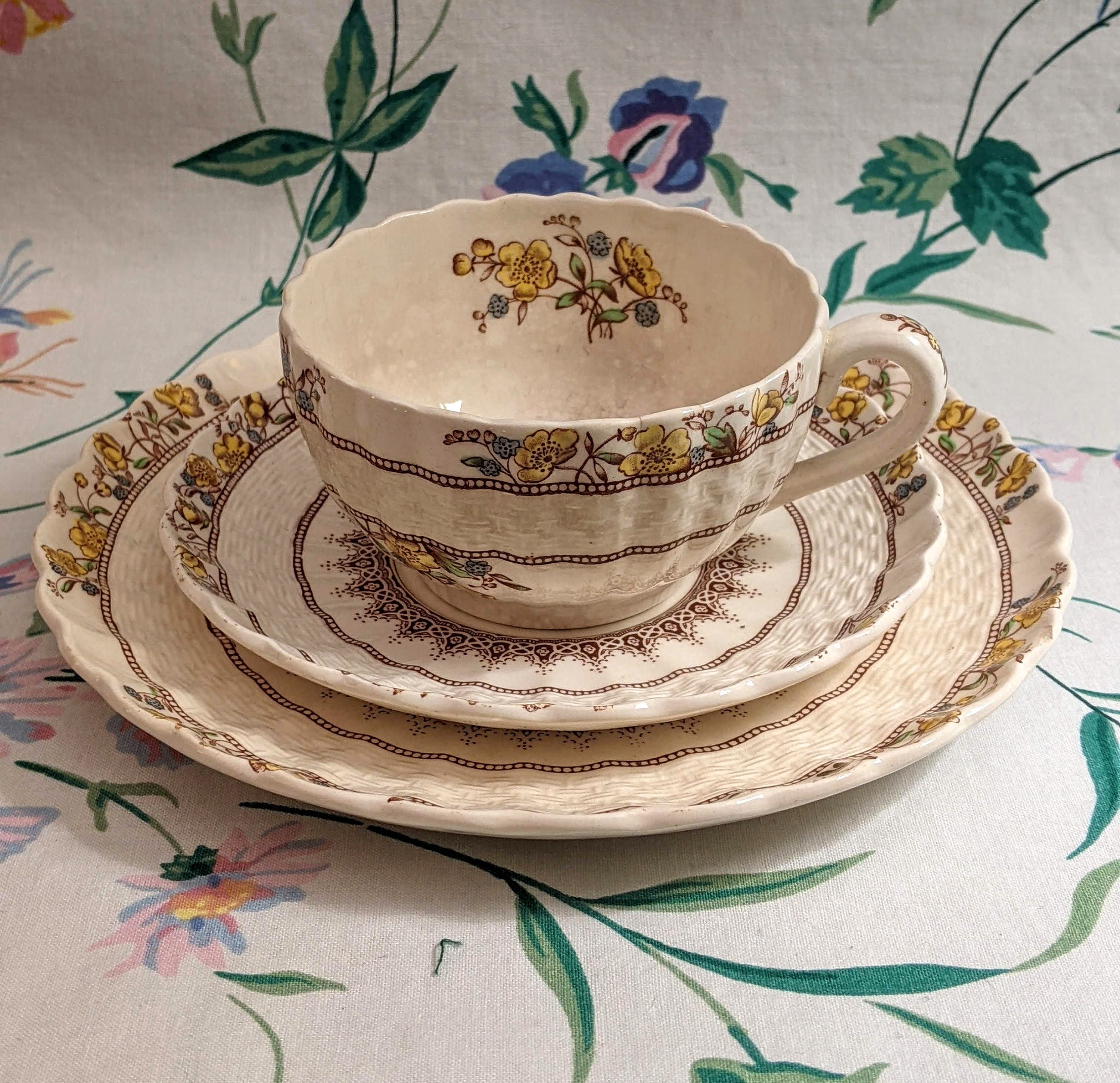 Millésime Spode Copeland Buttercup Trio Cup + Soucoupe Pain et Assiette de Beurre La Première Moitié