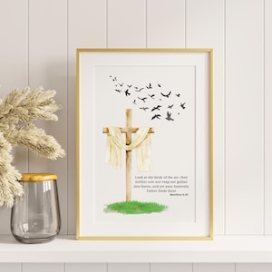 Bible Verse Printable Wall Art, Look at the Birds Matthew 6:26 Poster, Bible Sketches, Jesus Art, Verse DIGITAL Print, Bible Scripture Print
