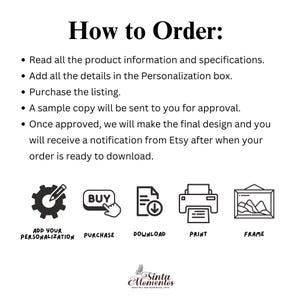 May include: How to order a personalised digital download. The steps are: add your personalisation, purchase, download, print, and frame.