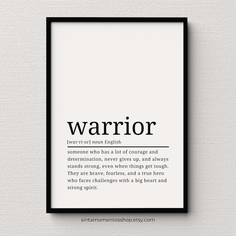 Warrior Definition Printable Wall Art, Warrior Meaning Digital Download ...