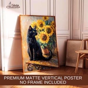 トレンディなひまわり猫プリント ウォールアート 黒猫アートポスター 猫の有名な絵画 面白い猫プリント (フレームなし) 黒猫アート モネ猫ポスター