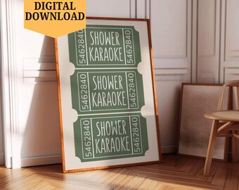 Shower Karaoke Ticket Print Printable Wall Art Karaoke Ticket Bathroom Decor Humurous Poster Funny Bathroom Art Singer Gift Wall Art Toilet