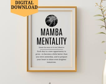 Mamba Mentality Definition Printable Wall Art, Kobe Basketball Quotes, NBA Black Mamba Poster, Motivation Printable, Sports Gift Decor