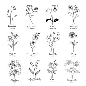 Custom Birth Flower Print | Personalized Birthday Botanical Line Art | Floral Name Gift for Mom Digital Download image 6