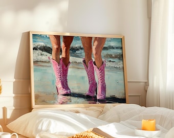 Pink Cowgirl Boots Printable Wall Art | Preppy Western Digital Download | Trendy Coastal Cowgirl Dorm Room Decor Gift for Her