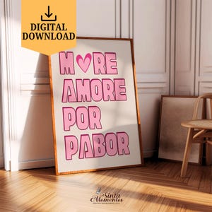 Pink More Amore Por Pabor Printble Wall Art Retro More Amore Digital Download ONLY More Amore Por Pabor Poster Valentines Love Quote Print