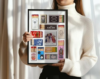 Custom Matchbook Art Print | Personalized Vintage Matchbox Wall Poster | Anniversary Gift Digital Download