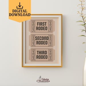 Retro First Rodeo Brown Ticket Printable Wall Art First Rodeo Ticket Stub Digital Download Motywacyjny cytat Print Trendy Bar Cart Poster