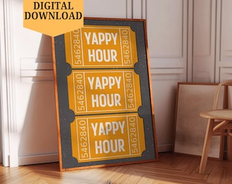 Yappy Hour druckbare Bar Warenkorb Wand Kunst Yappy Hour Print Home Bar Dekor digitaler Download Cocktail Kunst trendige Bar Warenkorb Kunst Getränk Zeichen