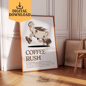 Definizione di &quot;Coffee Rush&quot;, stampa, Coffee Club, arte murale, download digitale, poster retrò di caffè, arredamento per la casa, arte murale stampabile, idee regalo per gli amanti del caffè