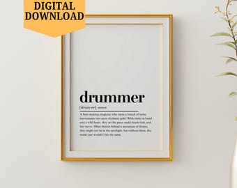 Drummer Definition Digital Download | Musician Birthday Gift Music Room Wall Art | Band Decor Printable Art Print