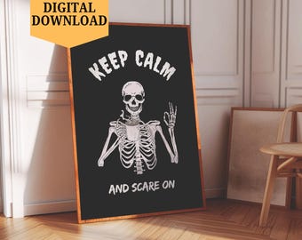 Szkielet z kawą do druku | Upiorny sezon Halloween do pobrania w wersji cyfrowej | Prezent z czarnym humorem dla miłośnika kawy