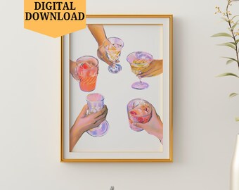 Cheers Prints, Bar Cart Print, Bar Cart Decor, Kitchen Wall Art, Wine Drinks Wall Art, Trendy Wall Art, Printable Wall Art, Home Decor