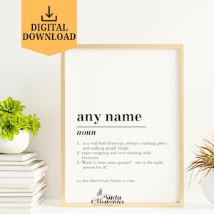 Personalisierte Name Definition, benutzerdefinierter Name Druck, Bester Freund Definition Druck, Bester Freund Geschenk, jede Namen Definition druckbare Wandkunst