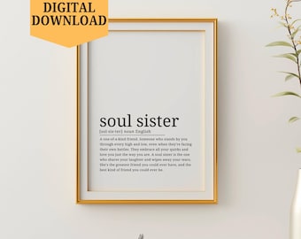 Soul Sister Definition Printable Wall Art | Best Friend Gifts Digital Download | Friendship Quote Wall Decor Print