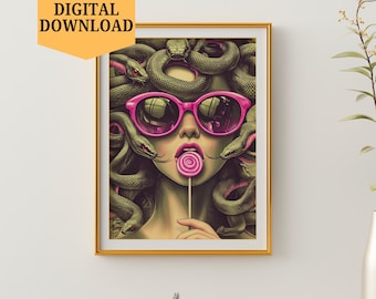 Medusa mit Sonnenbrille Kunstdruck: Moderne griechische Mythologie