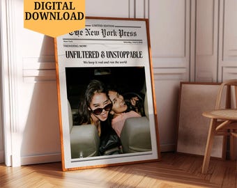 Custom Newspaper Print, Custom Friendship Wall Art, College Dorm Roommates Poster, New York Times Wall Art, Modern Girly Room Decor, Digital