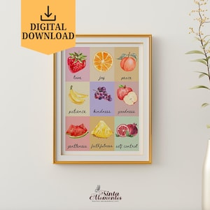 Vintage Fruit Of The Spirit Wall Art Printable Christian Wall Art Digital Download Only Galatians 5:22-23 Fruit of the Spirit Home Decor