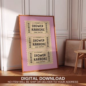 Pink & Preppy Bathroom Poster Shower Karaoke Print Digital Download Vintage Ticket Poster Home Decor Trendy Toilet Wall Art Shower Karaoke