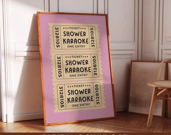 Pink & Preppy Bathroom Poster Shower Karaoke Print Digital Download Vintage Ticket Poster Home Decor Trendy Toilet Wall Art Shower Karaoke