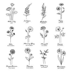 Custom Birth Flower Print | Personalized Birthday Botanical Line Art | Floral Name Gift for Mom Digital Download image 7