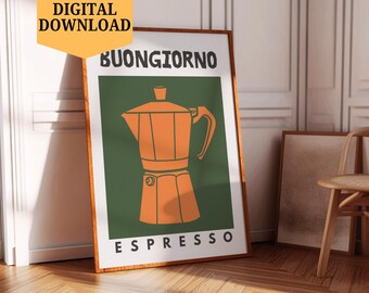 Impressão de cafeteira expresso: pôster de café de cozinha moderna (download digital)