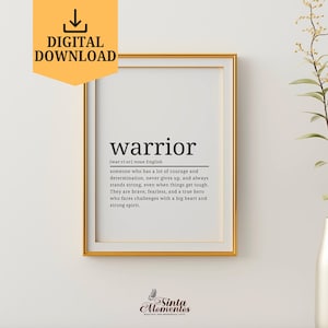 Warrior Definition Printable Wall Art Cancer Recovery Gift Poster Digital Download Warrior Gift for Per Home Decor Inspirational Quotes Art