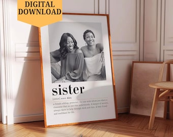 Stampa personalizzata con definizione di sorella, regalo di compleanno per sorella maggiore, regalo personalizzato per sorella, stampa con definizione fotografica, regalo di Natale per fratelli